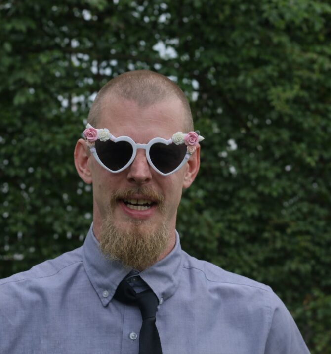 David in glasses at Helen's wedding